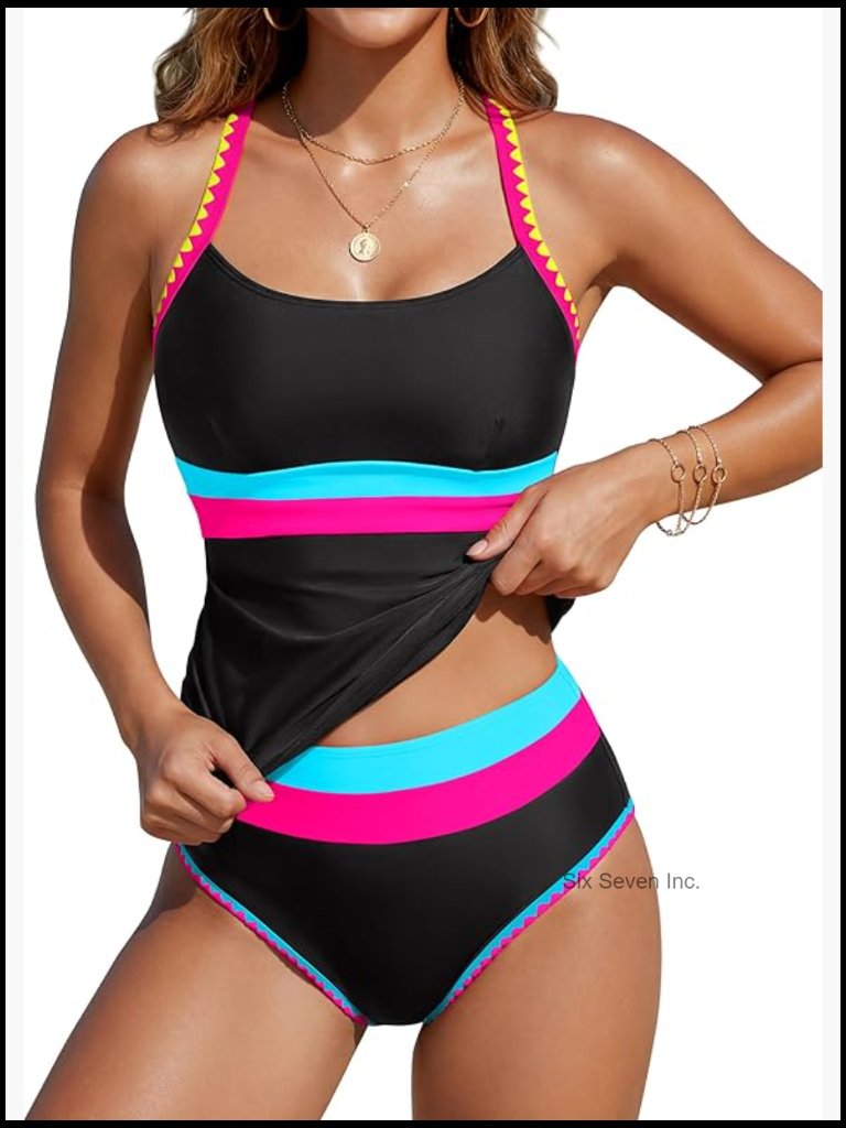 Tankini Two Piece Swimsuit Tummy Control Ruched Modest Bathing Suit